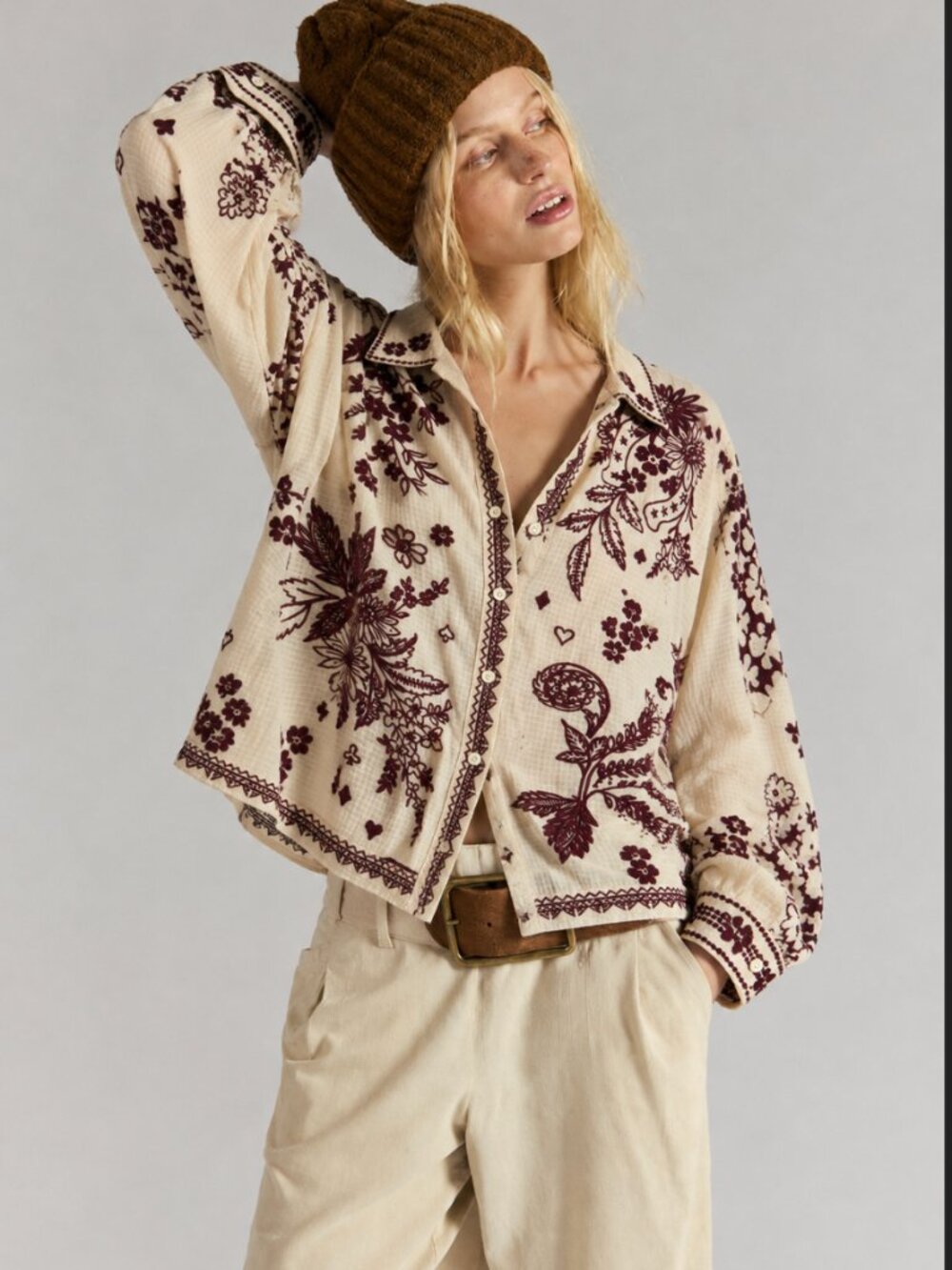 JOHNNY WAS OPEN NECK EMBROIDERED SHIRT NWT